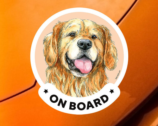 Golden Retriever on board car window sticker. Car accessories - original gift for dog lovers!