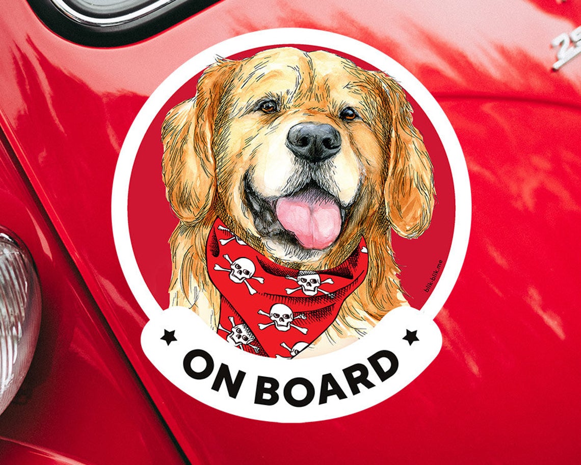 Golden Retriever on board car window sticker. Car accessories - original gift for dog lovers!