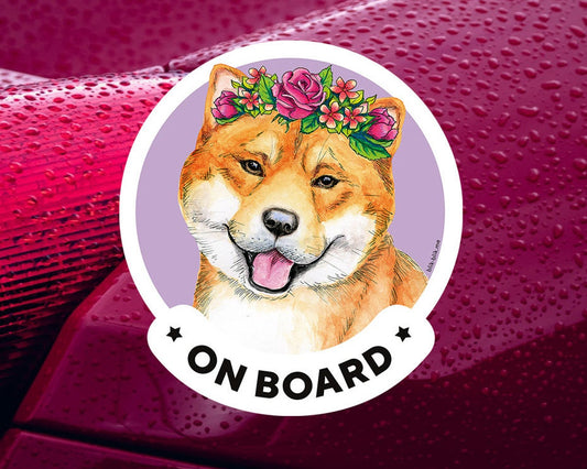 Shiba inu on board car window sticker. Original gift for dog lovers!