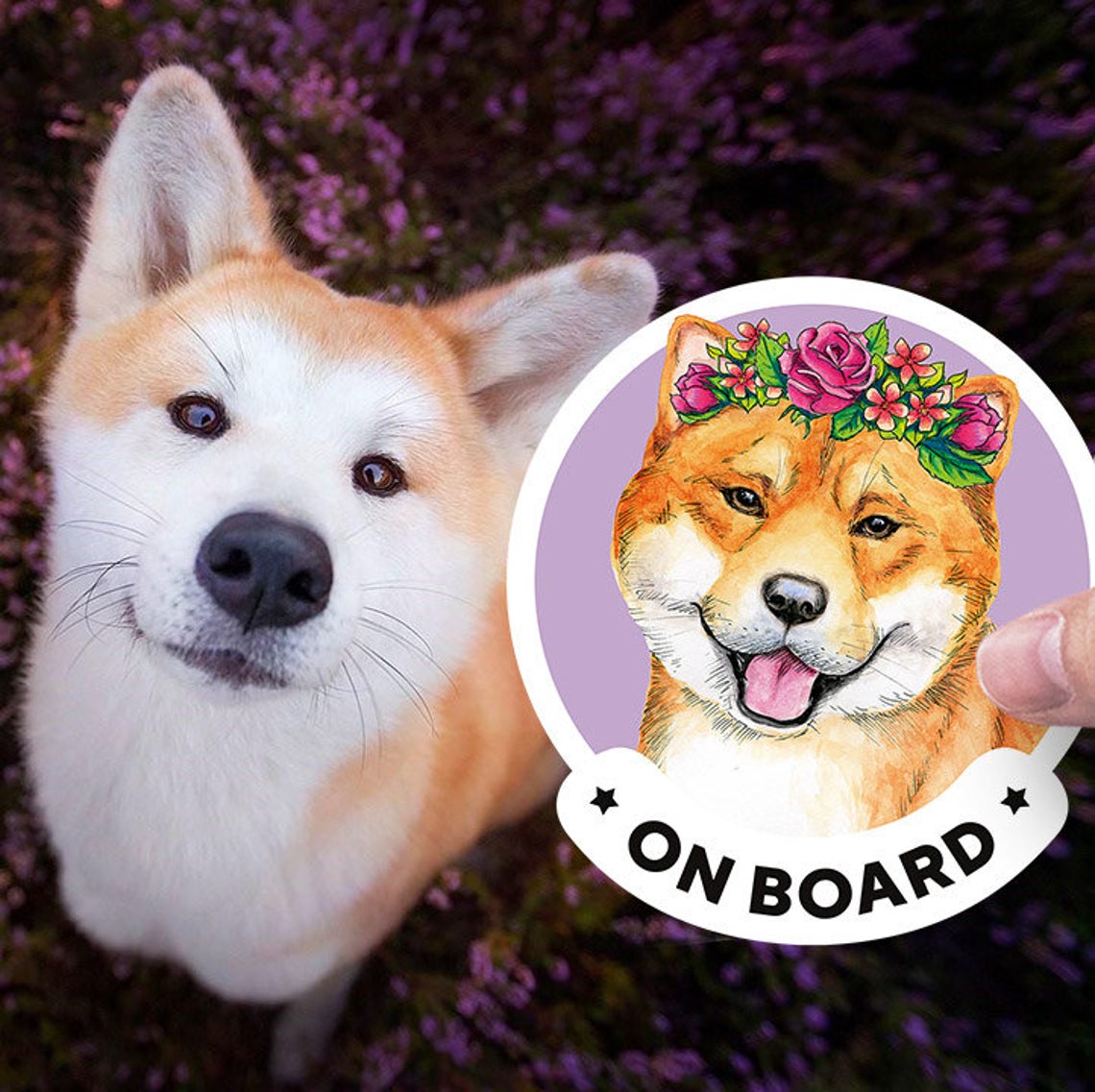 Shiba inu on board car window sticker. Original gift for dog lovers!