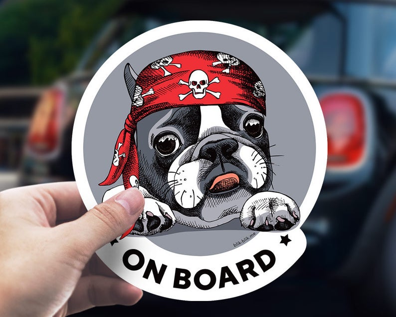 French bulldog on board car window sticker. Car accessories - original gift for dog lovers!