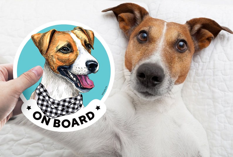 Jack Russell on board car window sticker. Original gift for dog lovers!