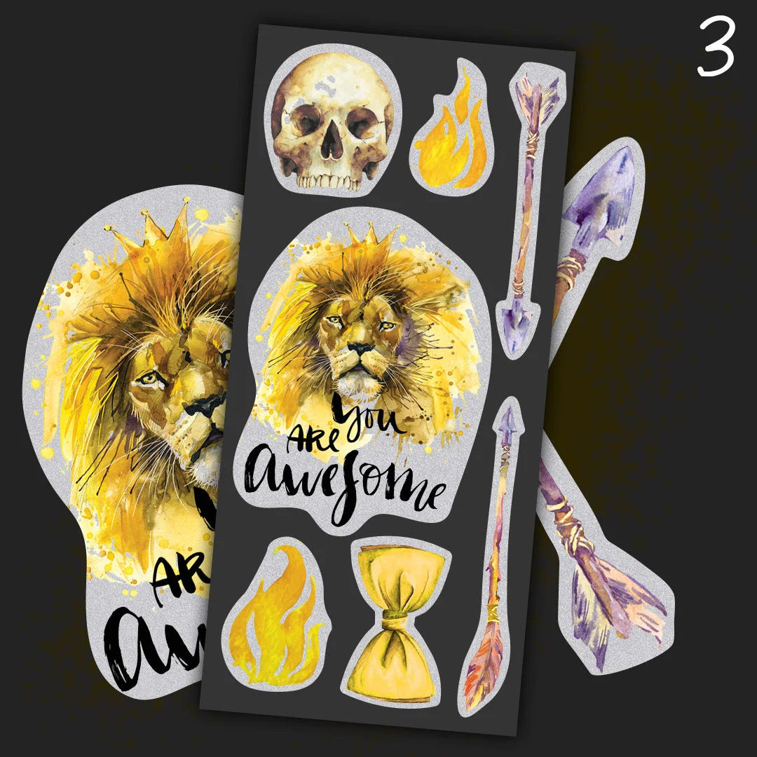 Reflective bike sticker pack “Watercolor yellow lion” 4x8"