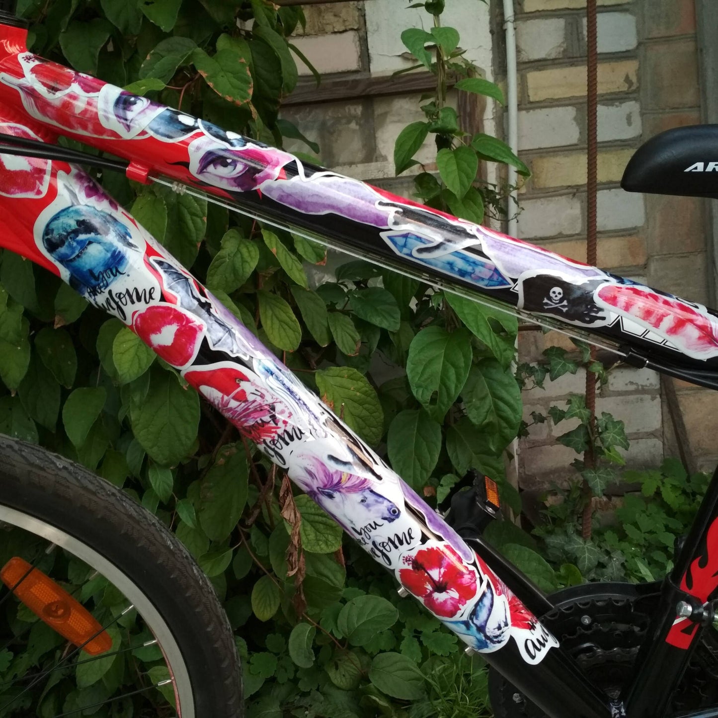 Reflective bike sticker pack “Watercolor red flamingo” 4x8"