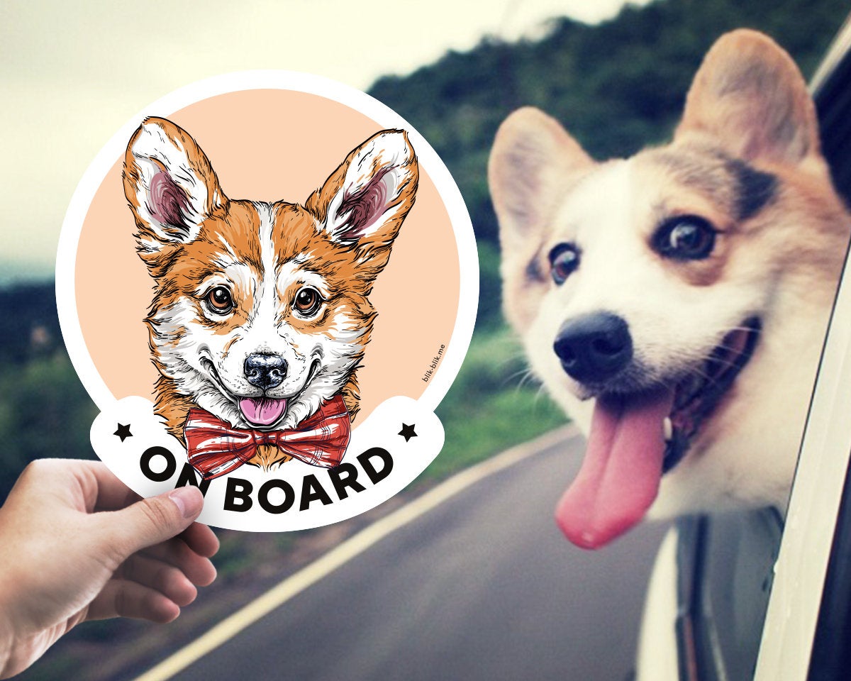 Corgi dog on board car window sticker. Original gift for dog lovers!