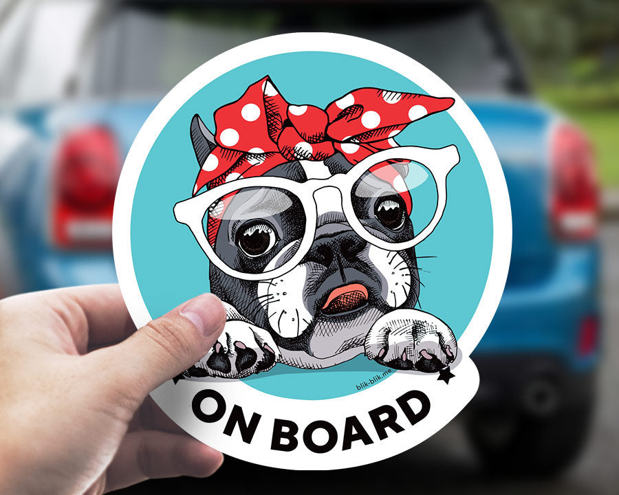 French bulldog on board car window sticker. Car accessories - original gift for dog lovers!