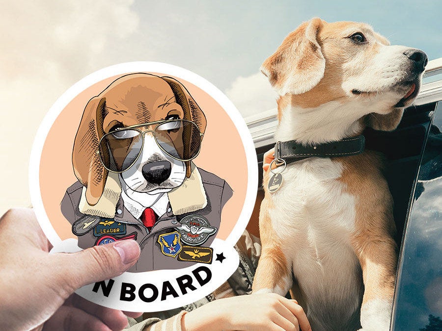 Beagle on board car window sticker. Car accessories - original gift for dog lovers!