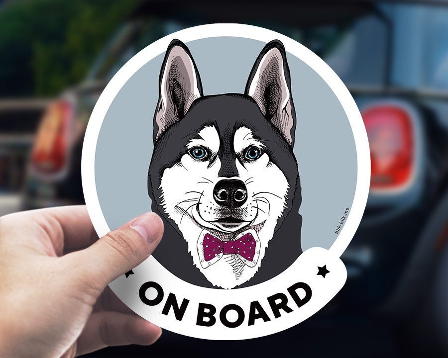 Husky dog on board car window sticker. Car accessories - original gift for dog lovers!