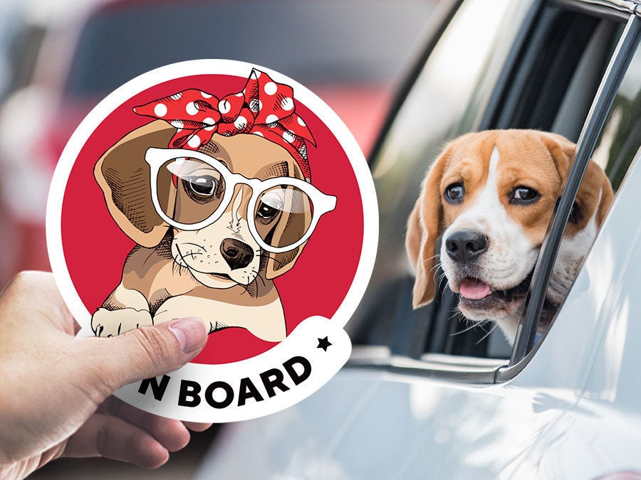 Beagle on board car window sticker. Car accessories - original gift for dog lovers!