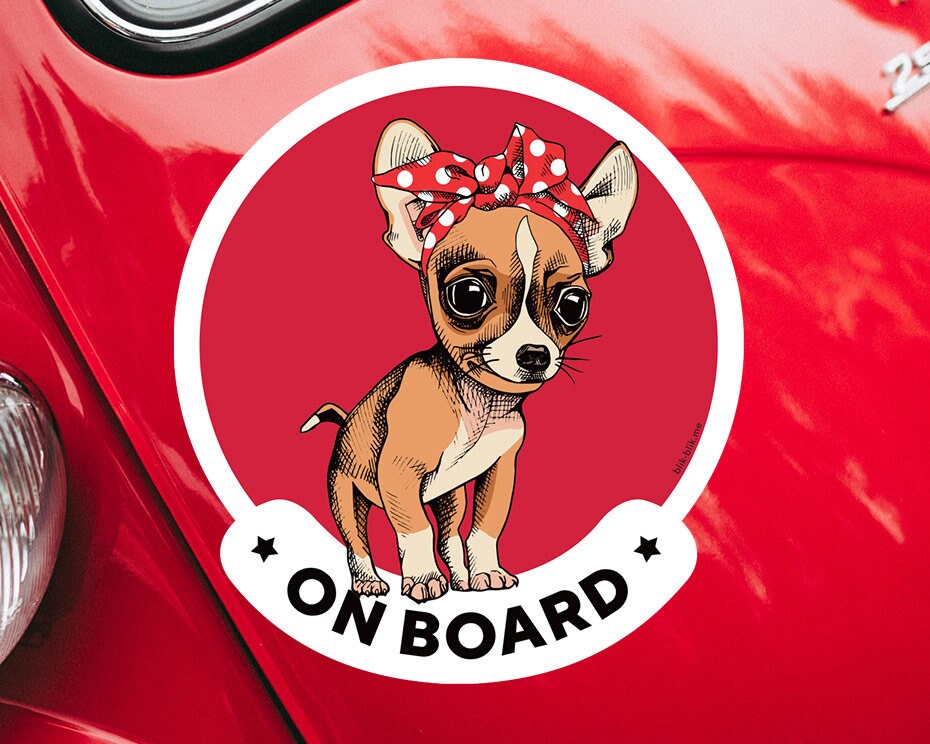 Chihuahua on board car window sticker. Car accessories - original gift for dog lovers!