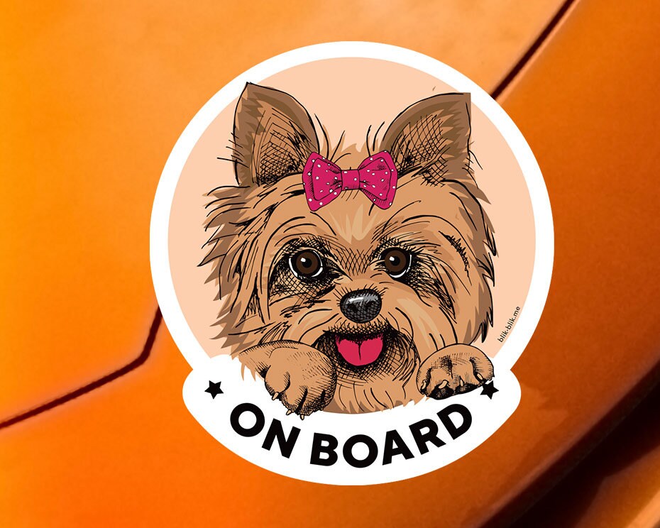 Yorkshire terrier on board car window sticker. Car accessories - original gift for dog lovers!