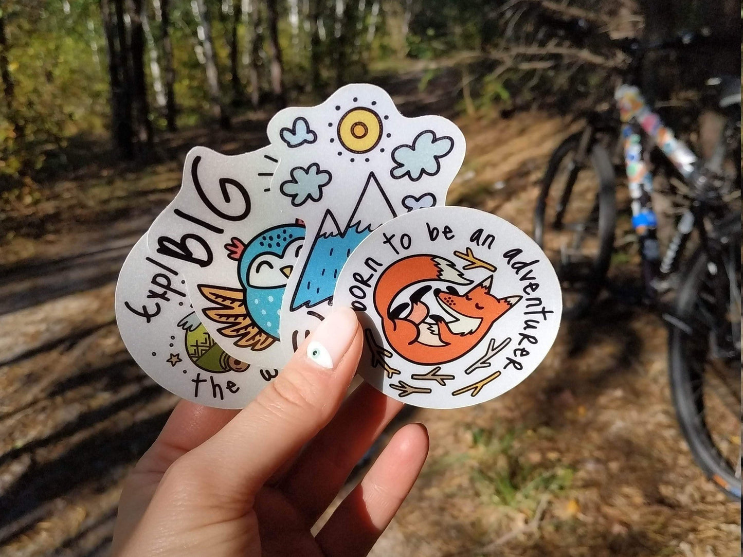 Reflective sticker pack of 8 decals "Adventure awaits"