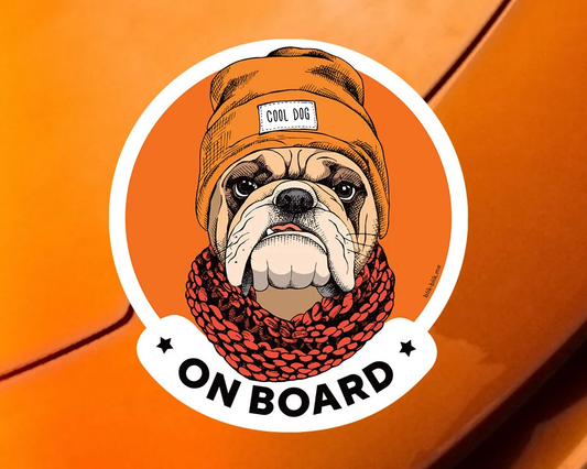 English Bulldog hipster on board car window sticker. Car accessories - original gift for dog lovers!