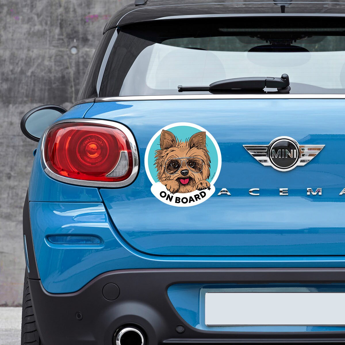 Yorkshire terrier on board car window sticker. Car accessories - original gift for dog lovers!