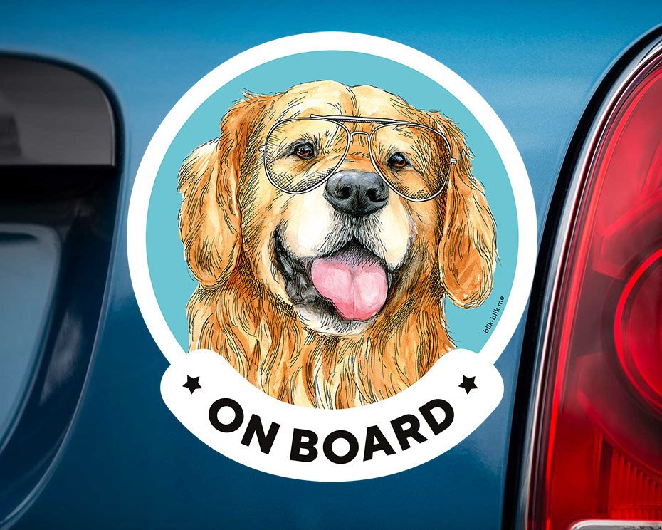 Golden Retriever on board car window sticker. Car accessories - original gift for dog lovers!