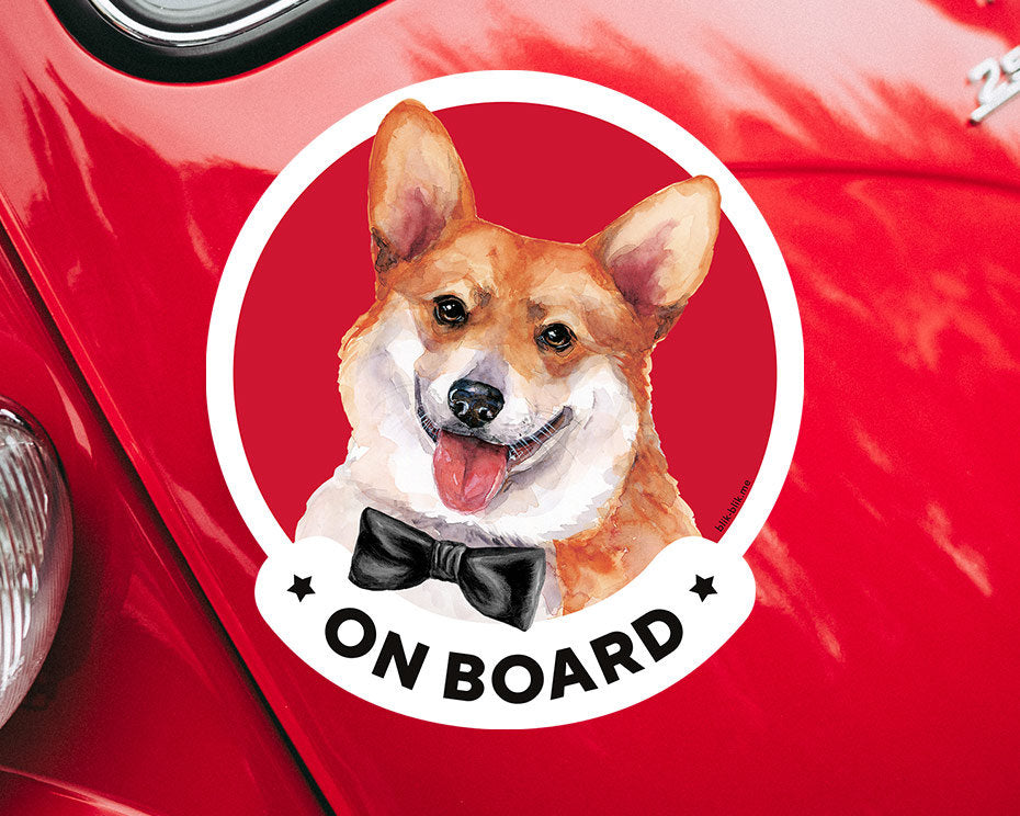 Corgi dog on board car window sticker. Original gift for dog lovers!