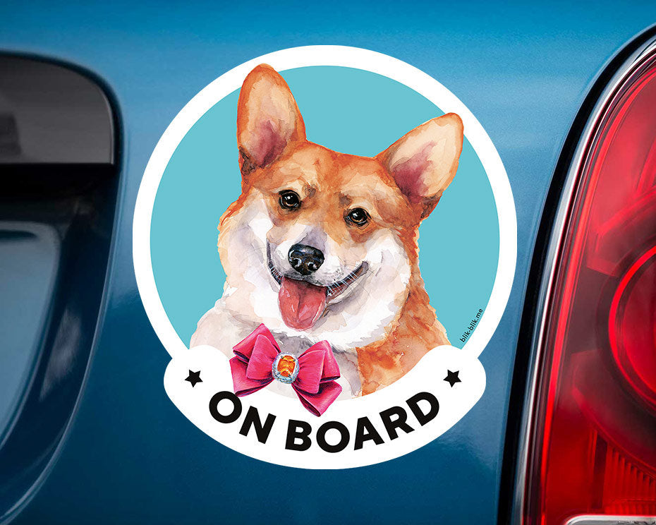 Corgi dog on board car window sticker. Original gift for dog lovers!