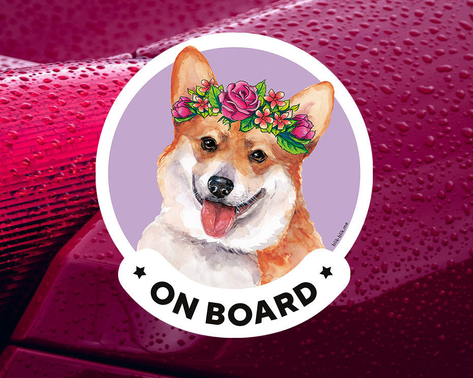 Corgi dog on board car window sticker. Original gift for dog lovers!