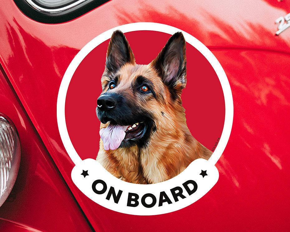 German Shepherd dog on board car window sticker. Car accessories - original gift for dog lovers!