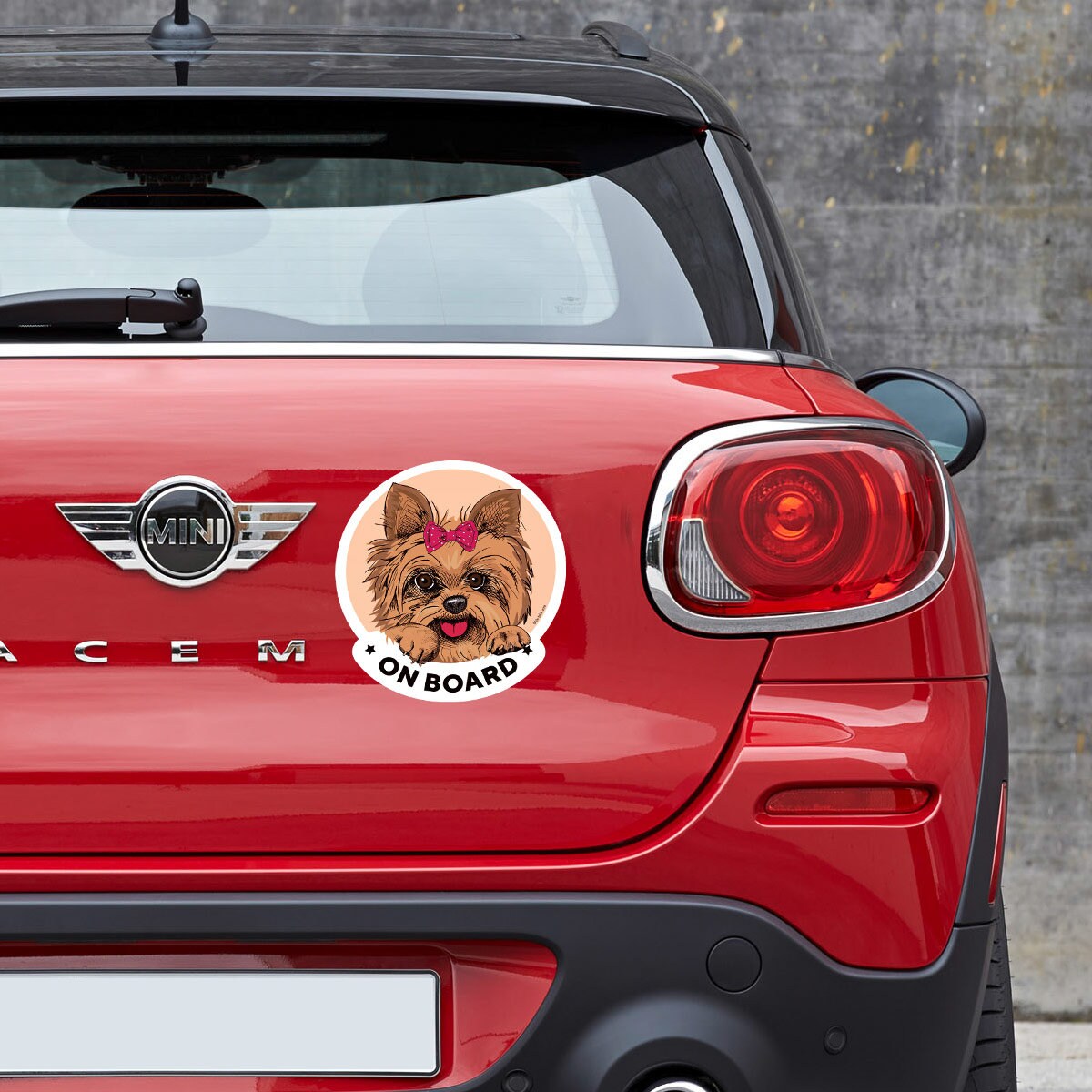 Yorkshire terrier on board car window sticker. Car accessories - original gift for dog lovers!