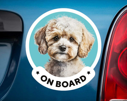 Maltipu on board car window sticker. Car accessories - original gift for dog lovers!