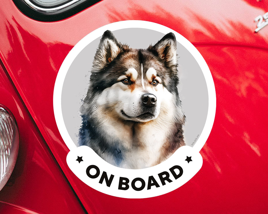 Alaskan Malamute on board car window sticker. Car accessories - original gift for dog lovers!