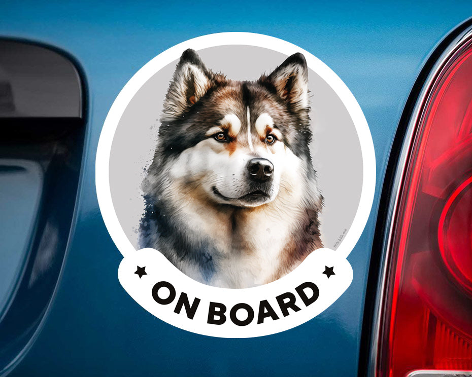 Alaskan Malamute on board car window sticker. Car accessories - original gift for dog lovers!