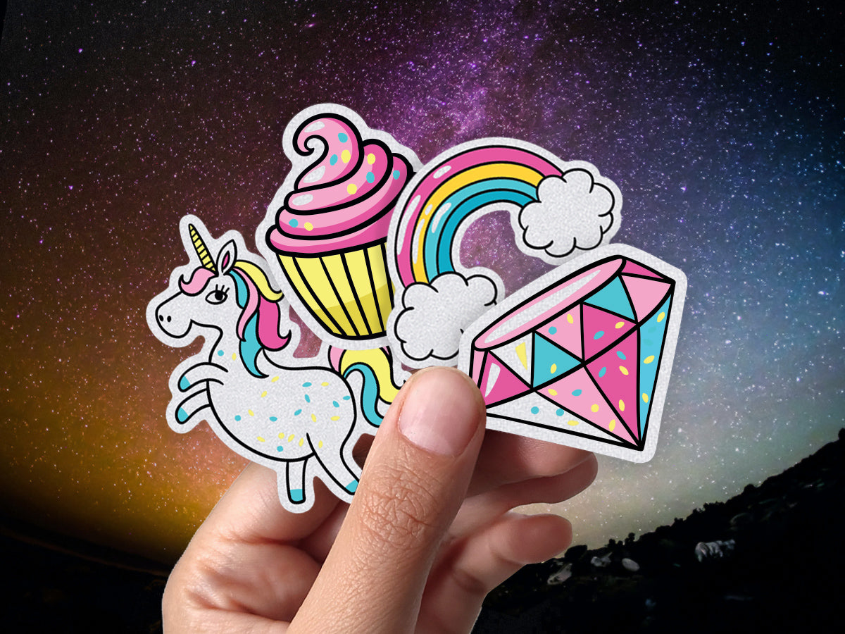 Unicorns and rainbow reflective sticker pack of 11 vinyl decals