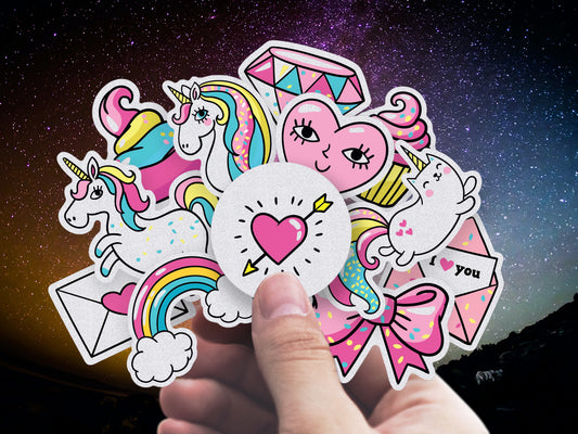 Unicorns and rainbow reflective sticker pack of 11 vinyl decals